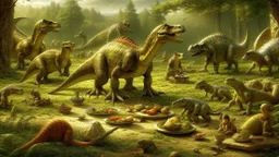 A hundred million years ago some dinosaurs met up to have a picnic and a play.