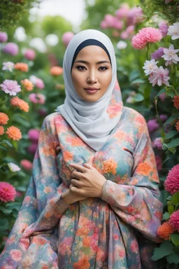 Indonesian woman in hijab with opals and floral clothing in flower garden DSLR RAW" to search for similar images on stock photo websites or contact a photographer for a custom shoot.