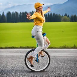 lady driving a Unicycle Wheel Bike