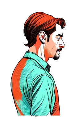 A illustration of a handsome man looking at from behind, colored