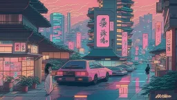 soothing 80s Japanese city ,