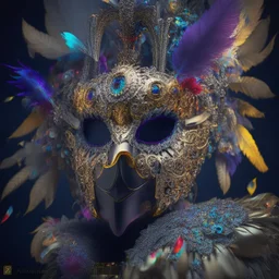 Mask of power. sly expression. digital airbrush, backlighting, chiaroscuro, intricate details, 3d render, lens flare, venetian mask, plague doctor, filigree, feathers, gemstones, flowers, disco ball, hidden meanings, occult, esotheric, lego bionicle, by paul rubens.4k, full detail, high resolution, digital art, anime