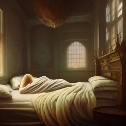 large cockroach asleep in bed, 8k resolution, high-quality, fine-detail, intricate, detailed matte, digital art, volumetric lighting, illustration, 3D octane render, brian froud, howard lyon, selina french, anna dittmann, annie stokes, lisa parker, greg rutowski