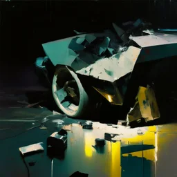 Minimal abstract oil paintings close up car parts and concrete fragments illuminated at night style of Justin Mortimer