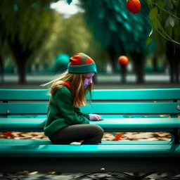 girl sitting on a bench. orawinditionalatterns