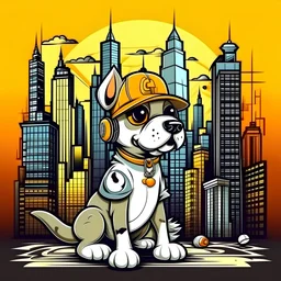 dog like cartoon network style old school hip hop style new york background