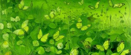 A lime green stinky field with butterflies painted by Albrecht Durer