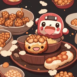takoyaki floating in air, indie game art style
