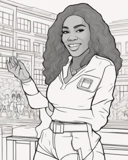 coloring page for teens, simple outlines art, cartoon style, outline drawing, bold outlines, clean and clear outlines, no tones color, no color, no detailed art, art full view, wide angle, white background, Serena Williams