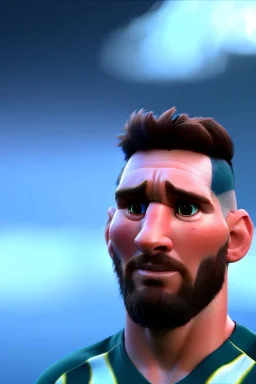 Realistic Messi Argentina soccer player Portrait, mid shot view, concept art, art station, 3d, photo studio, blue clean background, unreal engine 5, ray tracing, RTX, lumen lighting, ultra detail, volumetric lighting.