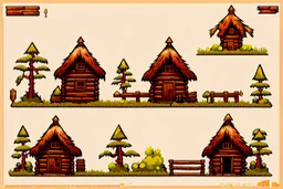 old Russian huts sprite sheet for 2d horizontal platformer