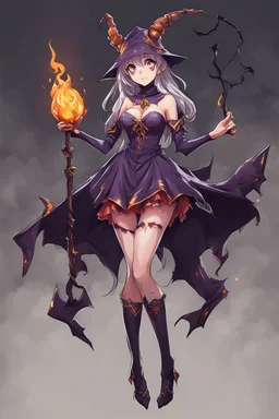 Demon girl wizard Halloween, fullbody, feet point view, in the anime book art style,