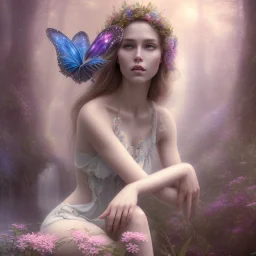 high-quality, fine-detail beautiful, stunning fairy sitting on a skull, flowers, clear reflective lake, tranquil, gorgeous, 8k resolution, intricate, digital art, detailed matte, volumetric lighting, George Grie, Anne Dittman, Anne Stokes, Lisa Parker, Selina French,