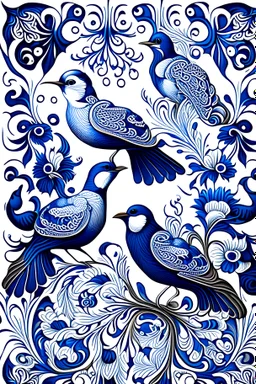 delft inspired ornamental designs with patterns and birds very defined details