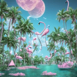 1980's aesthetic vaporwave palm trees with flamingos