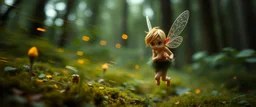 close up on pixie quickling with background motion blur, in magical forest scene, in the style of Rembrandt