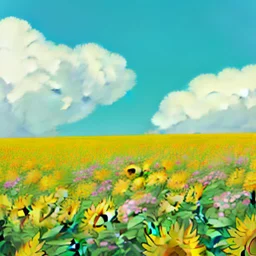 above a field of sunflowers the Milky Way curves in a summer sky digital art