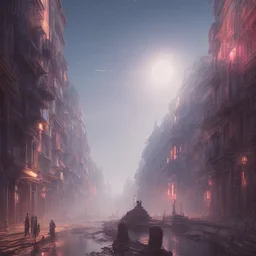 amazing euphoric futuristic Venetian Carnival sci-fi fantasy utopian paradise, Photorealistic beautiful, epic composition, night, dramatic, lights, dark, colourful, cute, Chiaroscuro, magical, caustics, studio ghibli, beautiful lighting, intricate detail, lively, Jordan Grimmer, Atey Ghailan