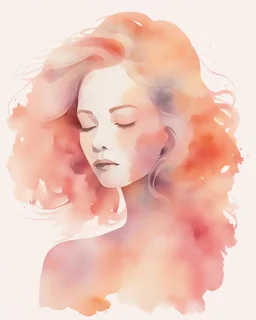 middle agу woman silhouette and hair watercolor draw peach pastel colors