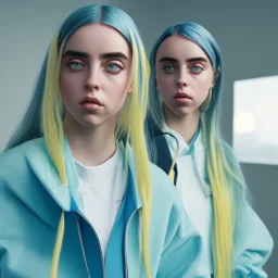 Billie Eilish, full body, on the bed, in my underwear, pale skin, high detail, realistic, 8k, not to be distinguished from a photo, identical pupils