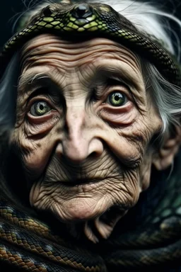 Old woman with eyes like a lizard