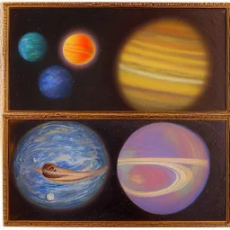 Oil painting turtle and eight planets