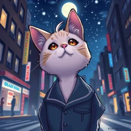 Cat hair emo , city night view wallpaper , cartoon , Uniform