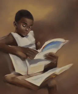 Abstract painting wealthy young african American boy reading