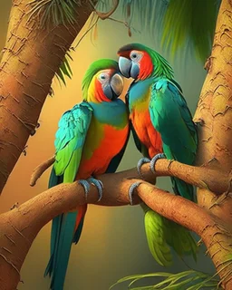 Parrot birds on the date tree