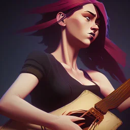 a painting of a woman playing a guitar, a fine art painting by David Donaldson, deviantart, figurative art, behance hd, deviantart, artwork