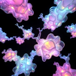 A series of colored translucent 3D structures continuously evolving and morphing, made of glowing glass-like material, futuristic organic architecture, iridescent surfaces with soft internal light, structures growing, branching, and dissolving into new forms, floating in a dark void, volumetric lighting, subsurface scattering, caustics, cinematic, hyperrealistic, octane render, 8k, trending on ArtStation.