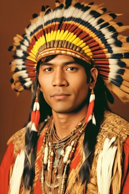 The standard passport-style headshot photo of the face of one young typical average-look american indian man for interview in indian traditonal cloth。The background of the photo is indian characteristic