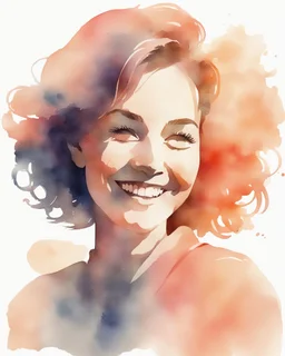 grown-up woman smiling silhouette and hair light peach colors watercolor draw