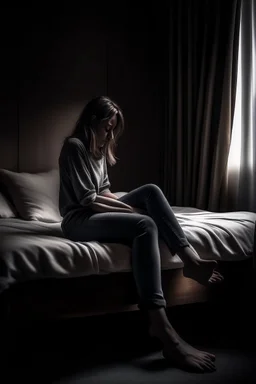 sitting on the side of the bed