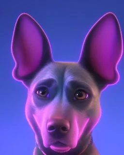 a beautiful portrait of cyberpunk dog, purple blue color, high key lighting, volumetric