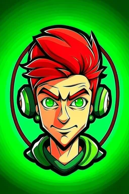 Gaming yuong man with red green hair and bright white eyes avatar logo design