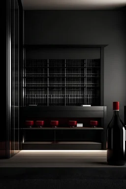 minimal interior design, with wine display and red and black interior