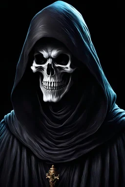 ultra high image quality, Grim Reaper Close-up of an set against AMOLED-worthy pure black backdrop, fantasy art style infused with filter, tailored for vertical wallpaper, exclusive design with no duplicates, radiating beauty suitable for a PC screen image, vivid colors, ultra fine, digital painting.