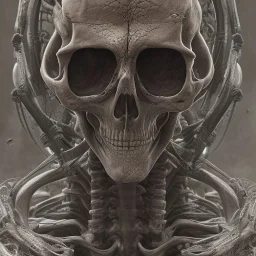 old skeleton warrior, blood flows down in hr giger style, steam punk, realistic, made in octane, cinematic, ultra-realistic, extremely detailed octane rendering, 8K, VRAY Super Real ar 2:3, dof photorealistic futuristic 50mm lens hard lighting dark gray tintype photograph, realistic lighting, sepia color