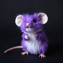 Une souris entierement en fausse fourrure de couleur violette, studio photograph