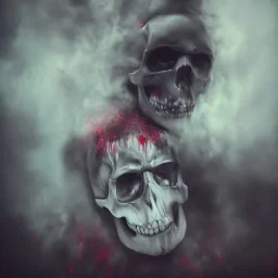 abstract photographic camera mixed with skull in dirty style. fog and smoke in atmosphere. bokeh, lens flare. Dark mood. Dripping paint. oil on canvas, mixed media, high detailed.