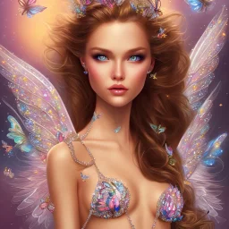  beautiful angel face princess fairy with sparkle jewel bikini and butterflies in hair