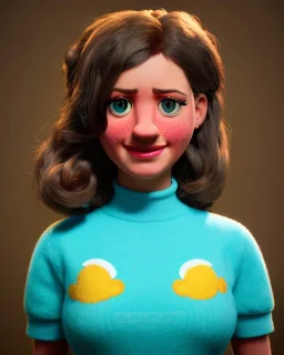 Portrait, Irish waitress woman with monster muppet mask that covers her entire head, retro style, Sesame Street style, cyan, smooth, unreal engine 5, god lights, ray tracing, RTX, lumen lighting, ultra detail, volumetric lighting, 3d.