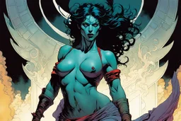 create a ethereal, otherworldly seductive ancient female succubus , in the comic book art style of Mike Mignola, Bill Sienkiewicz, and Jean Giraud Moebius, with highly detailed and sharply defined feminine facial features , finely penciled and inked , dramatic natural lighting