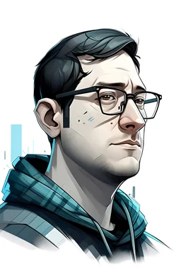 A developer wearing glasses, digital art, profile picture, white background