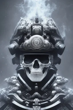 All Black Jqpanese soldier, high tech skull special forces helmet, samurai soldier, white smoke, dark, rage, sorrow, high definition, ultra 8 k, volumetric lighting, blue fire, fog