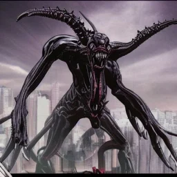 hybrid of Mass Production Evangelion and Godzilla and xenomorph