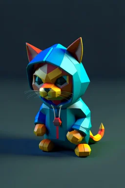 low poly nintendo 64 chracter of a cat in a hoodie witha retro gam on the hoodie