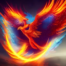 numeric artwork portrait of a Phoenix, very symetric, halo of fire, space background, very beautiful very detailed, hyper intricate, very magnificent, mystical rendering, hdr, 8k, sunlight, autumn colours, perfect angle, perfect color, perfect symetrical, octane effect rendering, great angle photography, cinema 4d