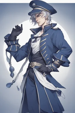 a fantasy sailor wearing dark blue clothing, male